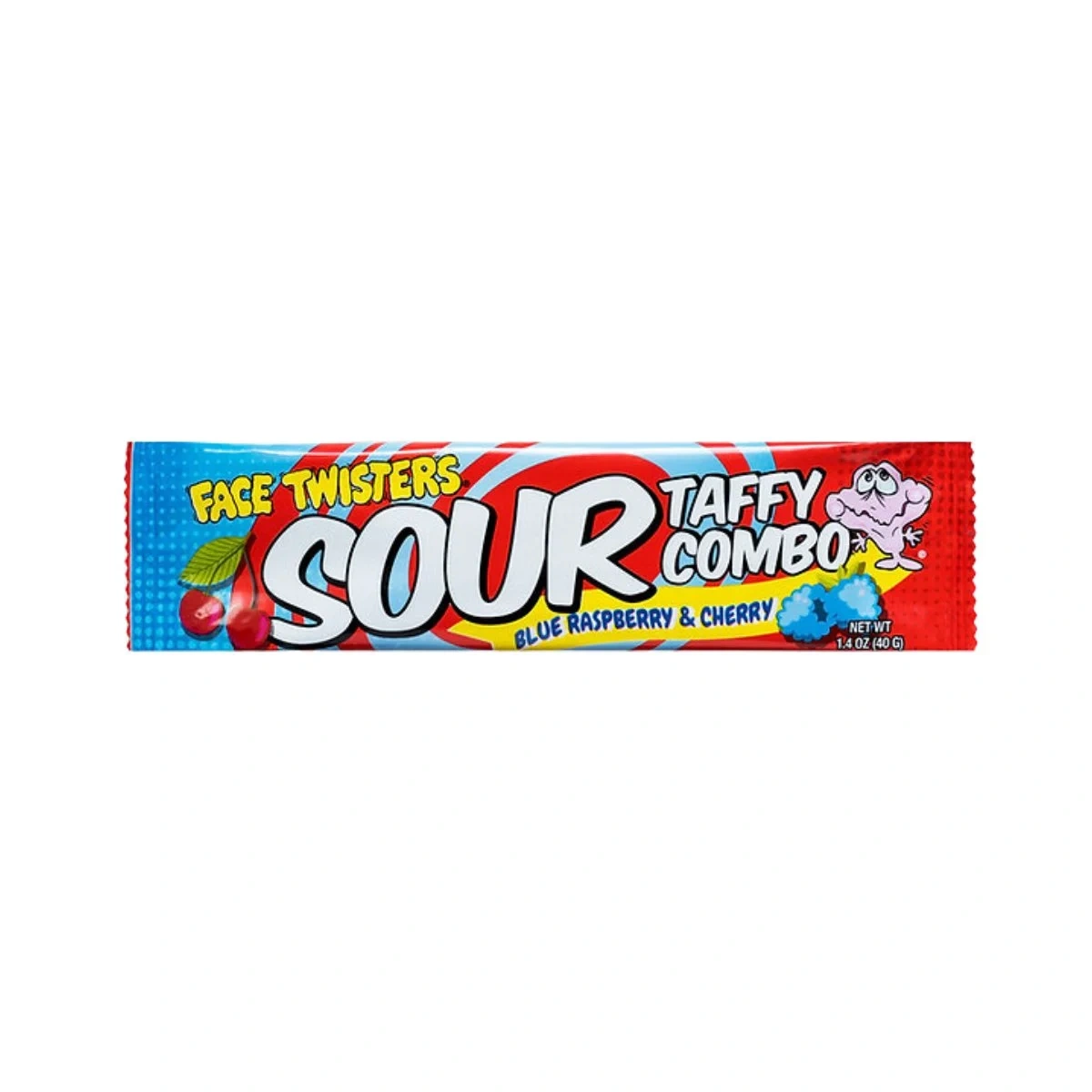 Face Twisters Sour Taffy Blue Raspberry & Cherry 40 g