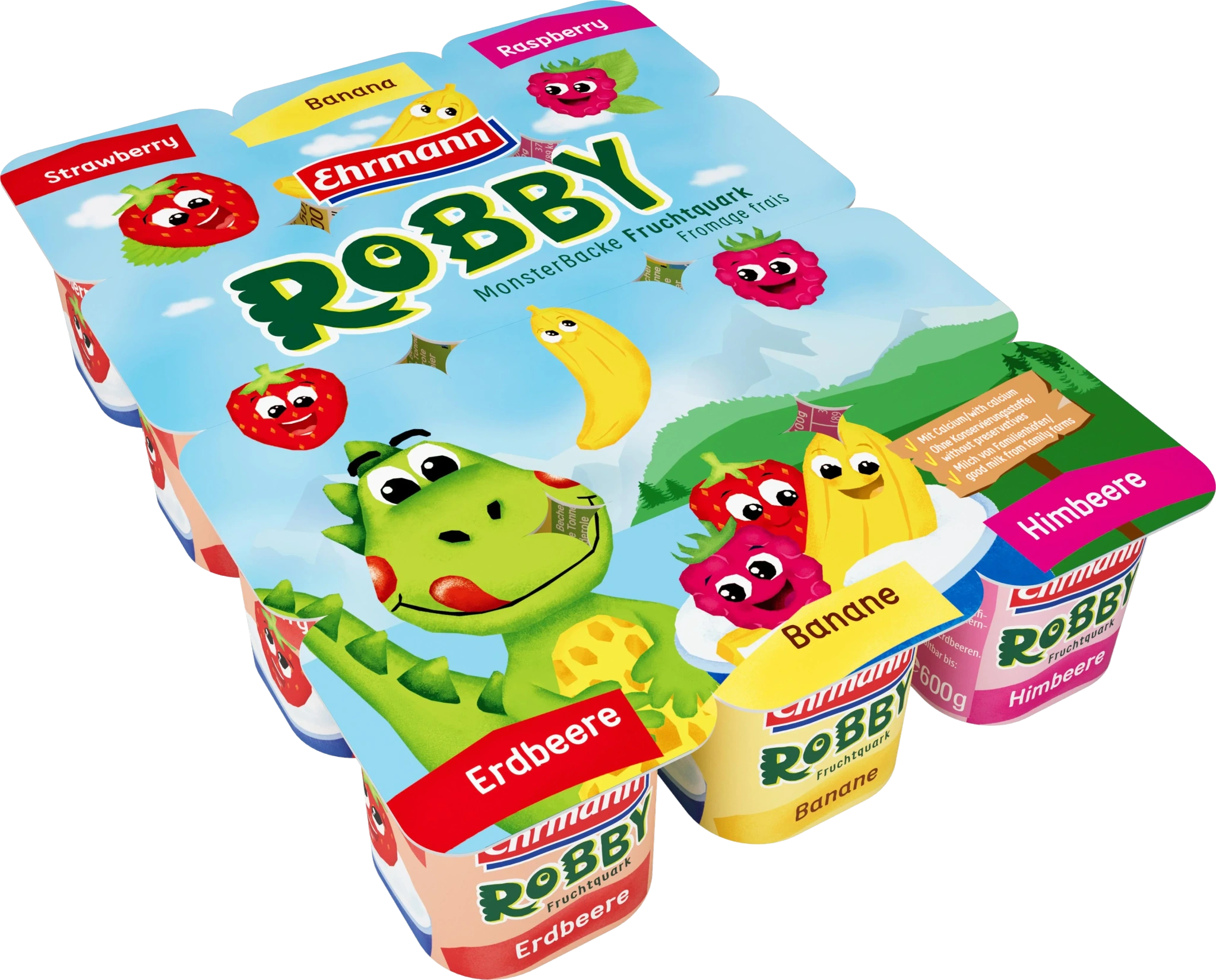Kvarg Jordgubb, Banan & Hallon 2,5% 12-pack