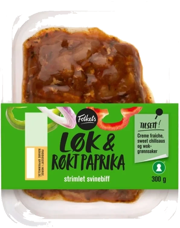 Svinestrimler Løk&Paprika 300g Folkets