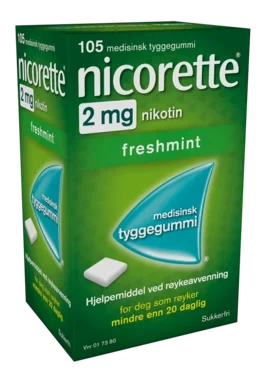 Nicorette Freshmint Tyggegummi 2 mg Nikotin, 105 Stk, Slutte Å Røyke