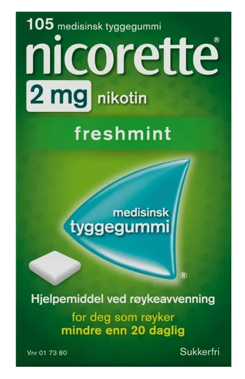 Nicorette Freshmint Tyggegummi 2 mg Nikotin, 105 Stk, Slutte Å Røyke