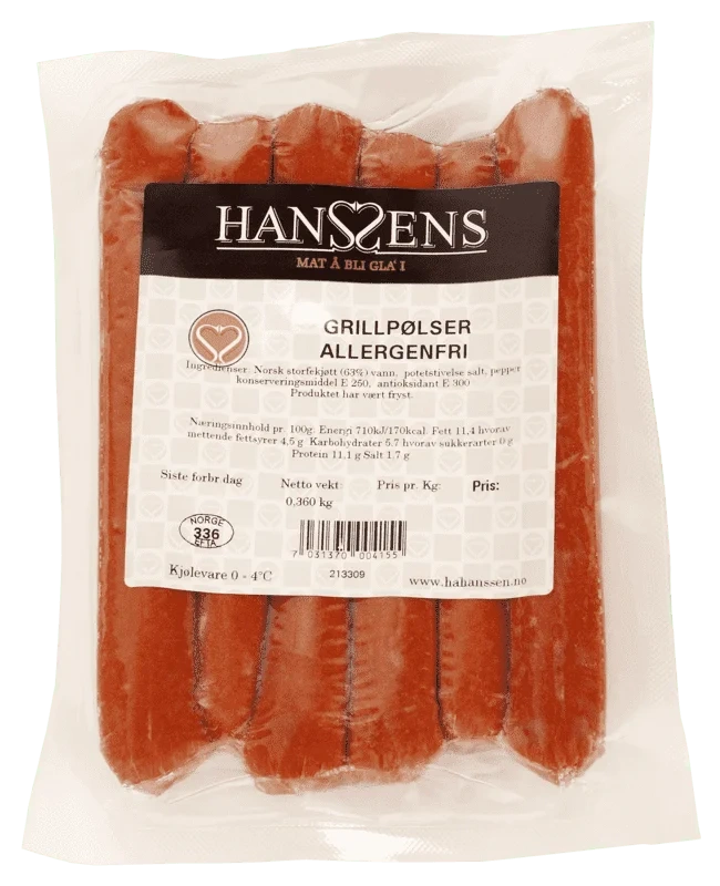 Grillpølser Allergenfri 360g Hanssens