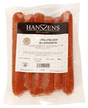 Grillpølser Allergenfri 360g Hanssens