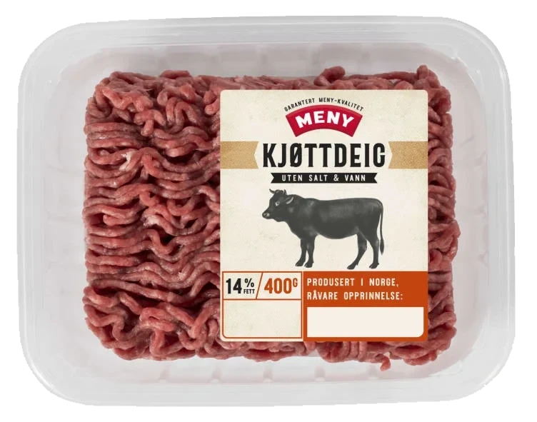 Kjøttdeig Storfe 14% u/Salt og Vann 400g Meny