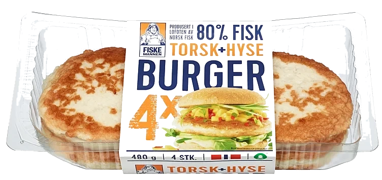 Fiskeburger 80% Torsk&Hyse 480g Fiskemannen