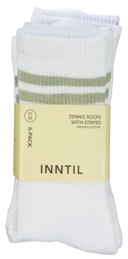 Tennis socks, 5 pairs, White with stripes, 41-45