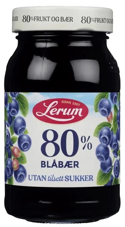 Blåbærsyltetøy Utan Tilsett Sukker 330g Lerum