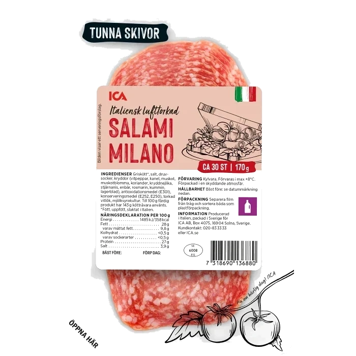 Salami Milano Tunna skivor 170g ICA