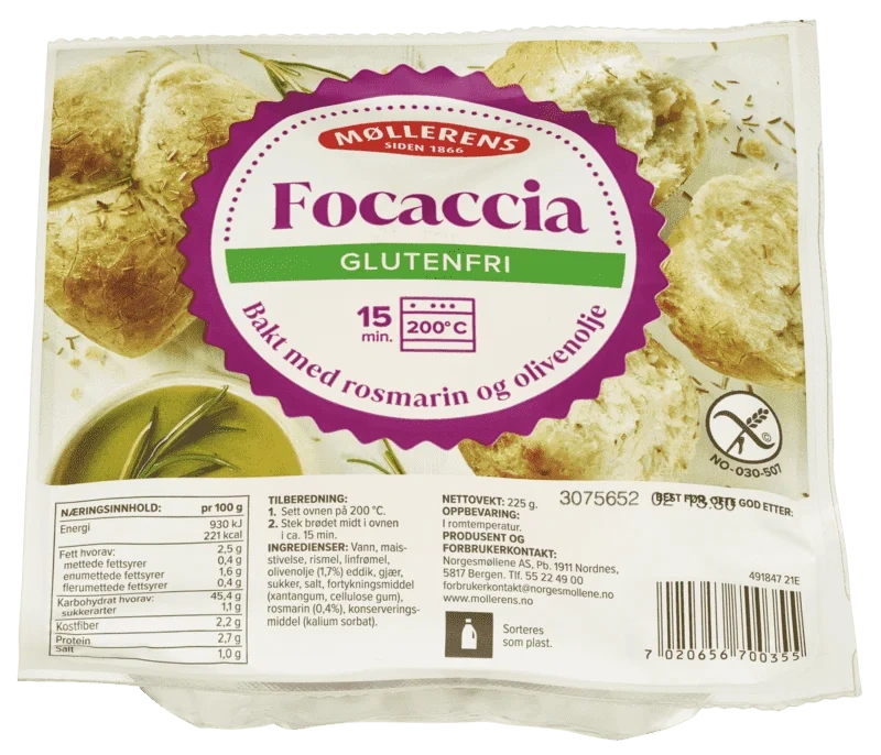 Møllerens Focaccia 225g Glutenfri