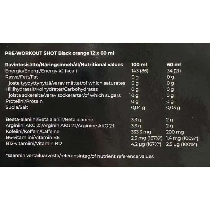 Pre Workout Shot Black Orange 12-pack