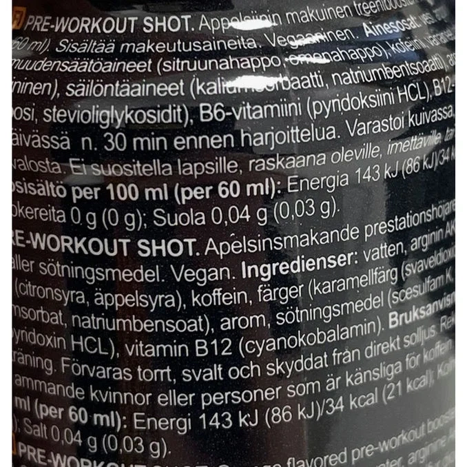 Pre Workout Shot Black Orange 12-pack