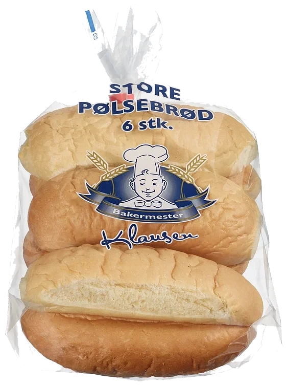 Pølsebrød Store 6stk 320g Klausen