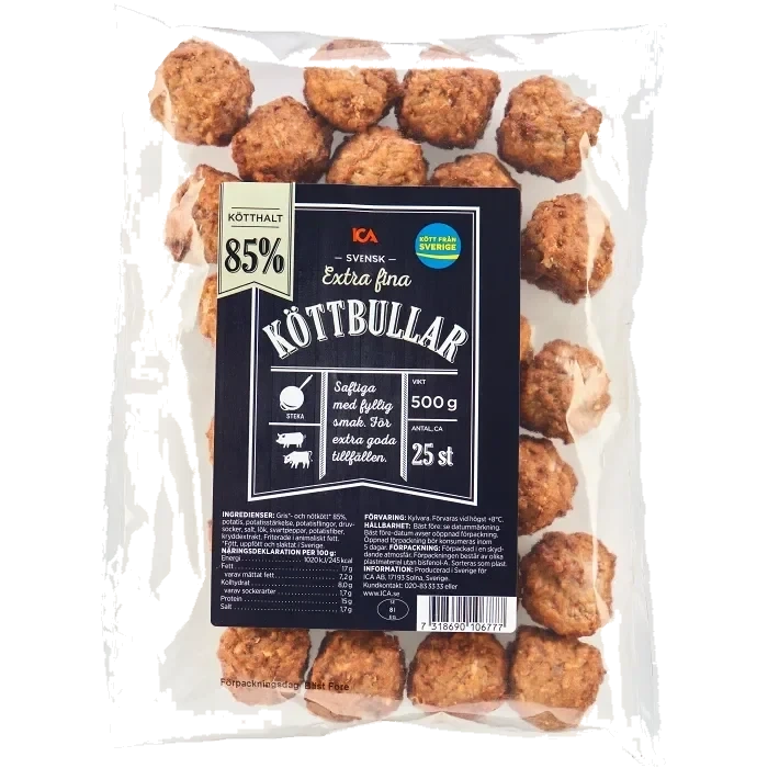 Köttbullar Extra fina 85% Kötthalt 500g ICA
