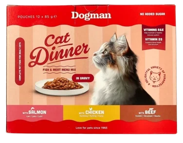 Cat Dinner Fish & Meat Menu Mix Gravy 12x85g Dogman