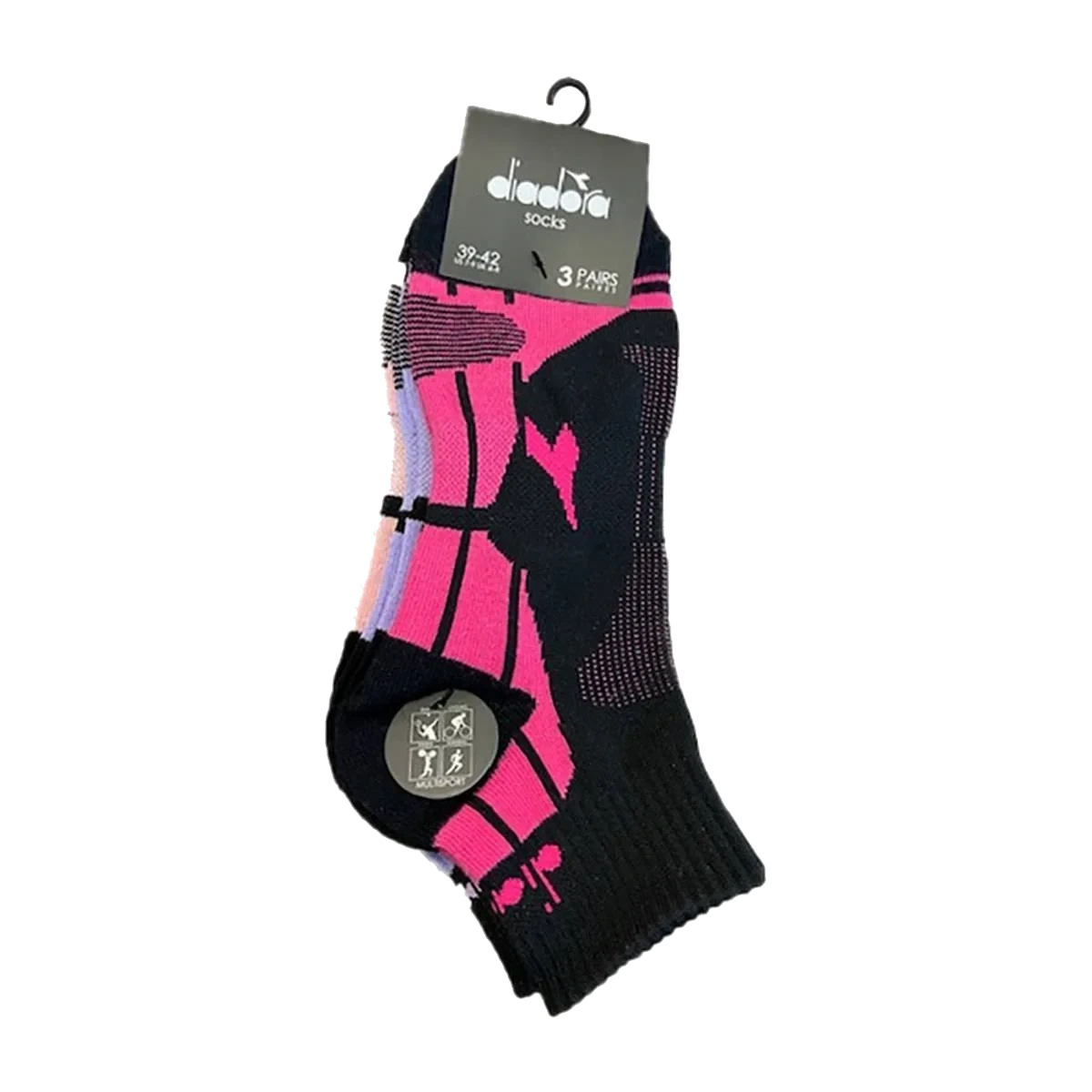 Sokker Multisport Sort/Rosa/Lilla 3-pk