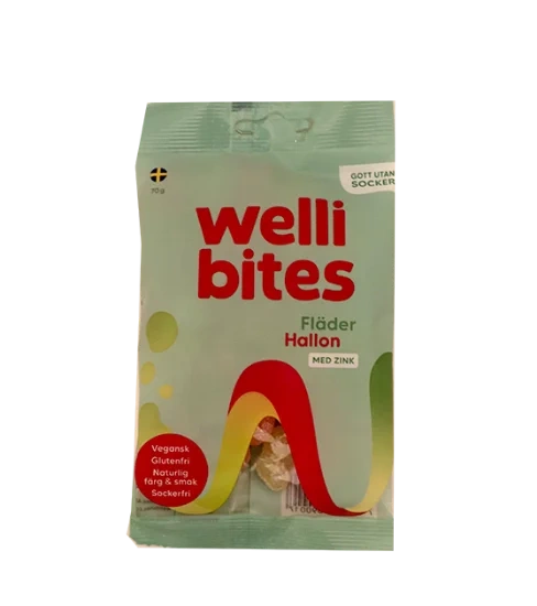 Wellibites Hylleblomst & Bringebær 70g
