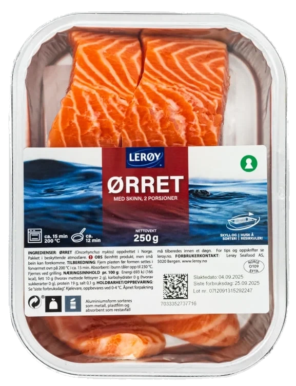 Ørret Porsjoner m/Skinn 2x125g Lerøy