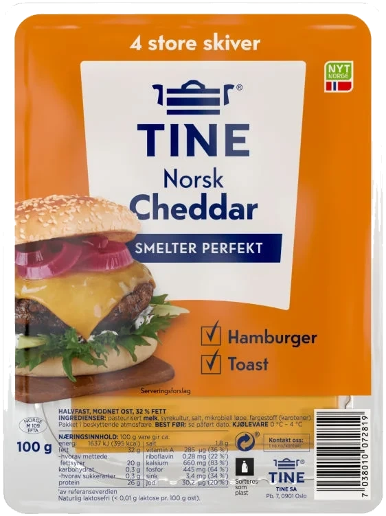 Cheddar Norsk Burgerost 100g Tine