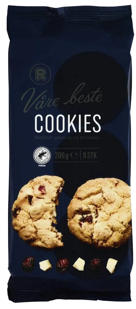 Cookies med hvit sjokolade og tranebær