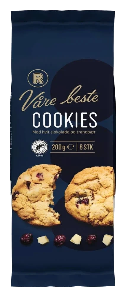 Cookies med hvit sjokolade og tranebær
