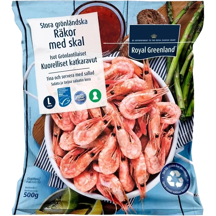 Räkor med skal 70/90 Frysta 500g Royal Greenland