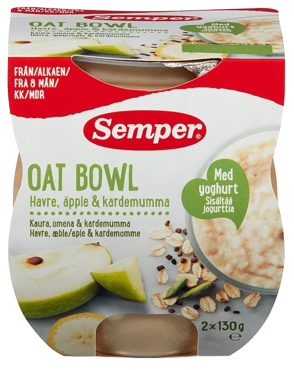 Oat Bowl Eple&Kardem.8mnd 2x130g Semper