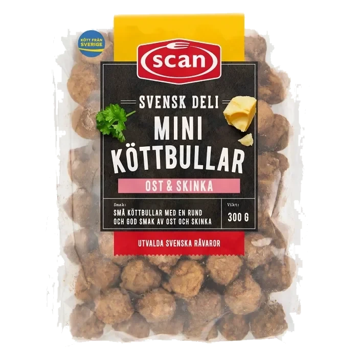 Köttbullar Mini Deli Ost & Skinka Stekta 300g Scan