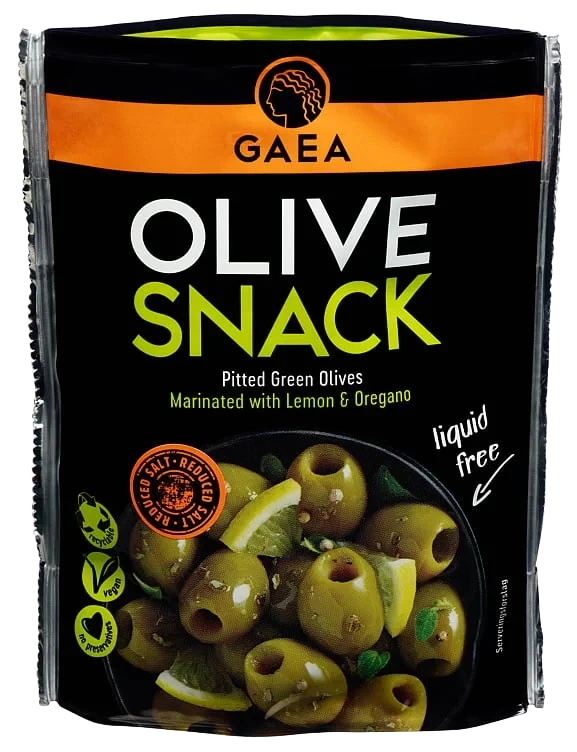 Oliven Grønne Oregano&Sitron Snack pakke 65g Gaea