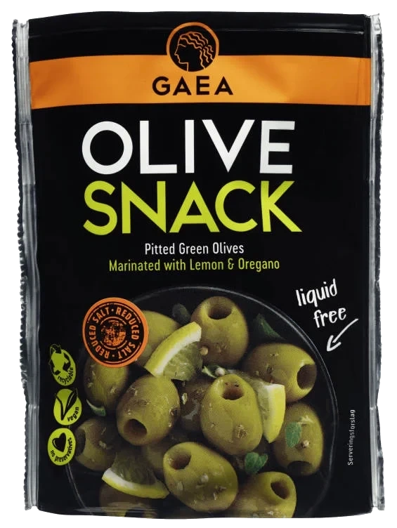 Oliven Grønne Oregano&Sitron Snack pakke 65g Gaea