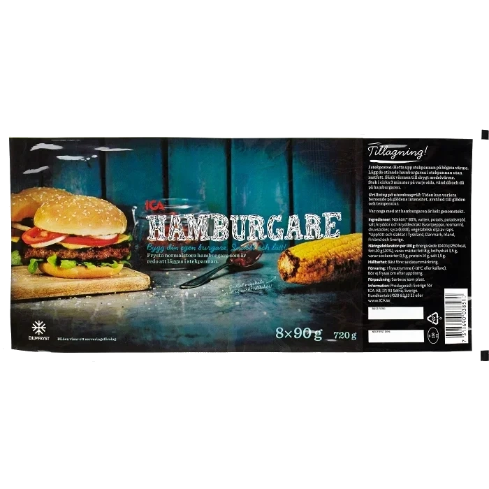 Hamburgare Fryst 8x90g 720g ICA