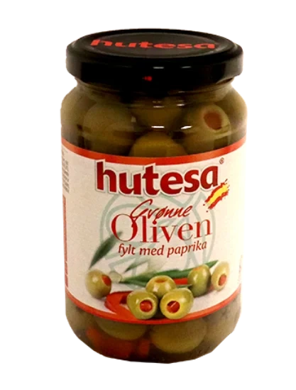 Hutesa Grønne Oliven m/Paprika 350g
