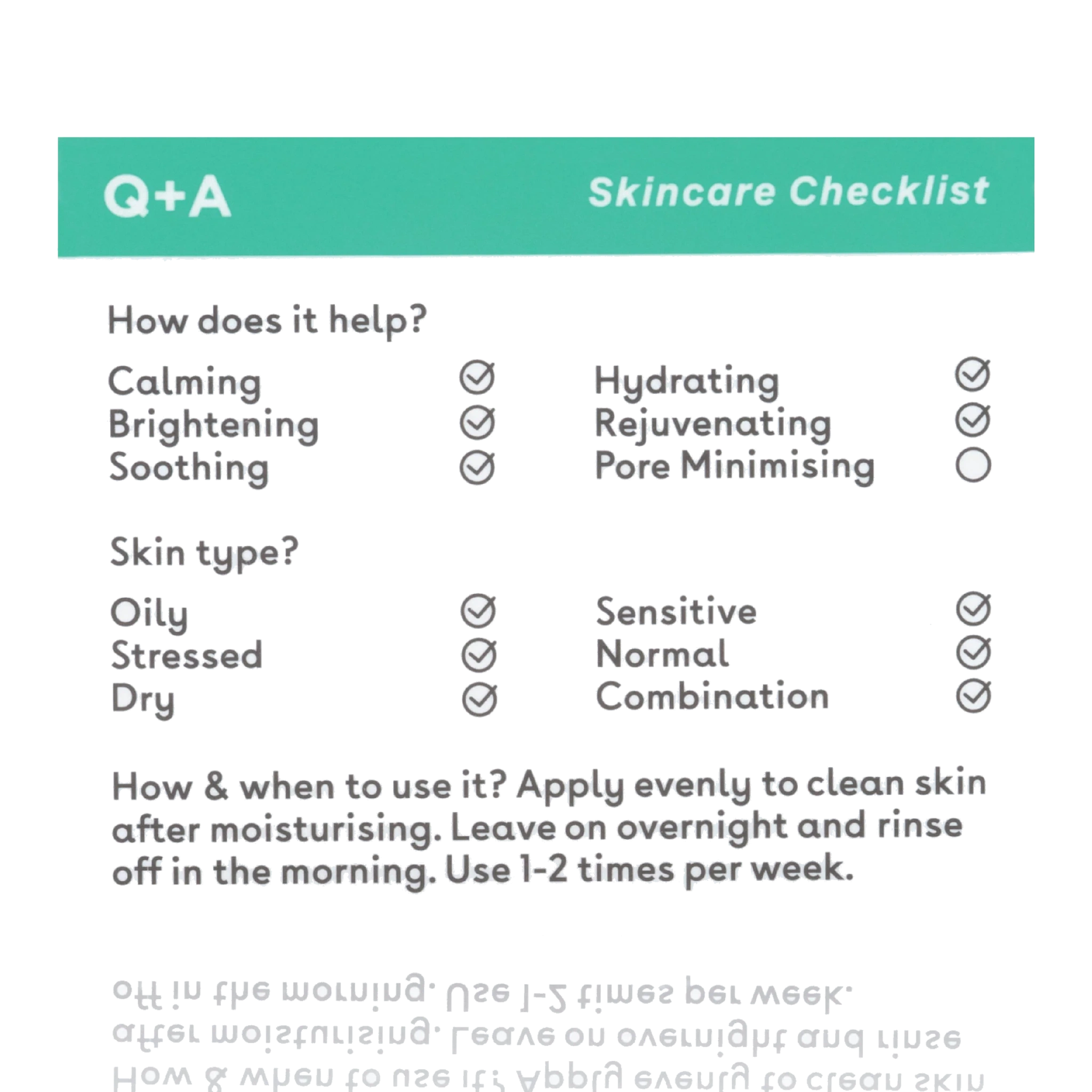 Q+A Cica Calming Overnight Face Mask, 50 g