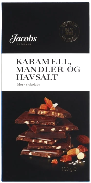 Sjokolade Mørk Karamell/Mandler 100g Jacobs