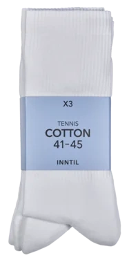 Tennis Socks, 3 Pairs, White, 41-45