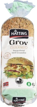 Grove Gourmet Hamburgerbrød Sesam 63g X 6stk Hatting