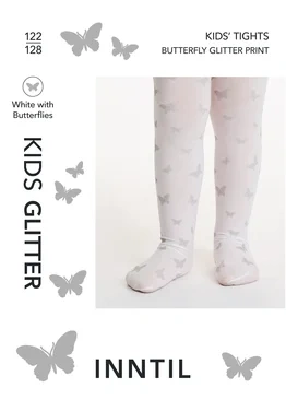 Kids' Tights, 70 den, White With Glitter Print, 122-128