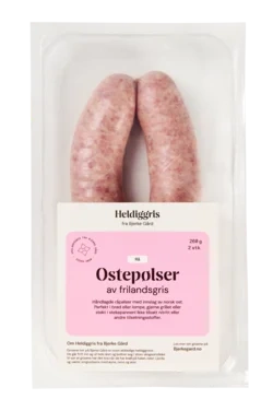 Heldiggris Ostepølser Rå av Frilandsgris 2pk 260g