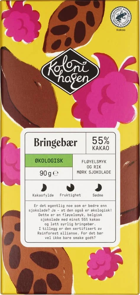 Økologisk mørk sjokolade med bringebær