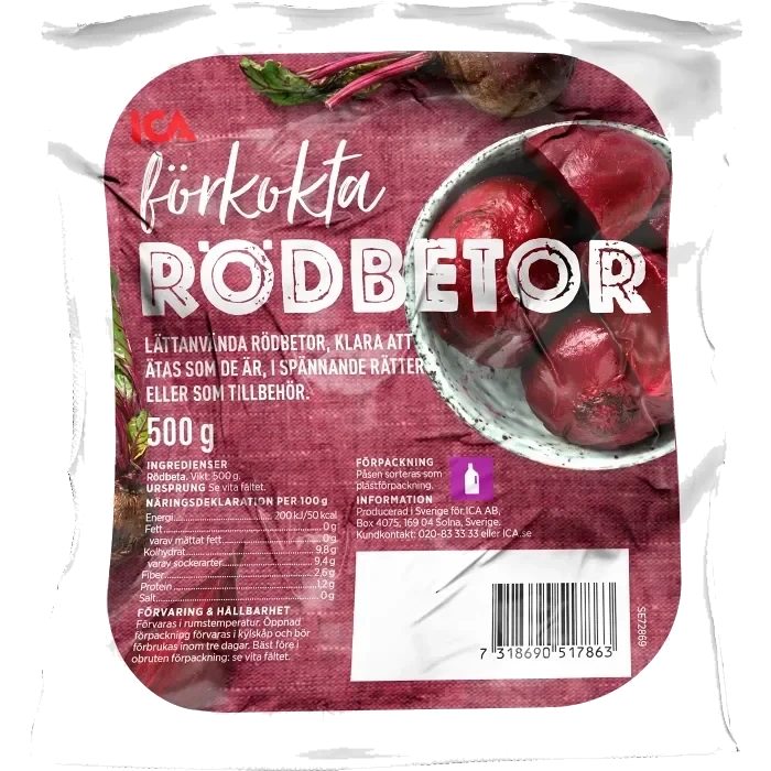 Förkokta rödbetor 500g Klass 1 ICA
