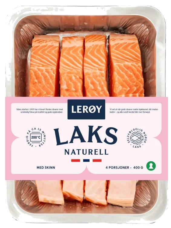 Laks Porsjoner m/Skinn 4x100g Lerøy