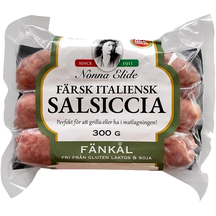 Färskkorv Salsiccia Fänkål 95% Kötthalt 300g Nonna Elide