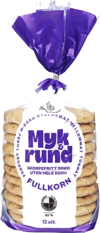 Myk&rund Fullkorn 12stk 450g Bakehuset