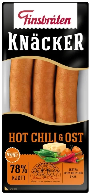 Knacker Hot Chili&Ost 225g Finsbråten
