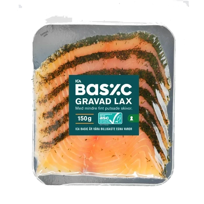 Lax Gravad Skivad Upptinad 150g ICA Basic