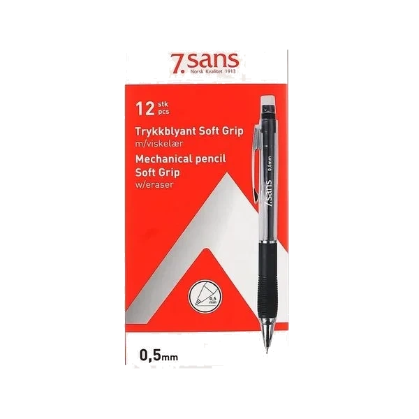 Trykkblyant m/Viskelær 0,5mm (Kartong 12 stk)
