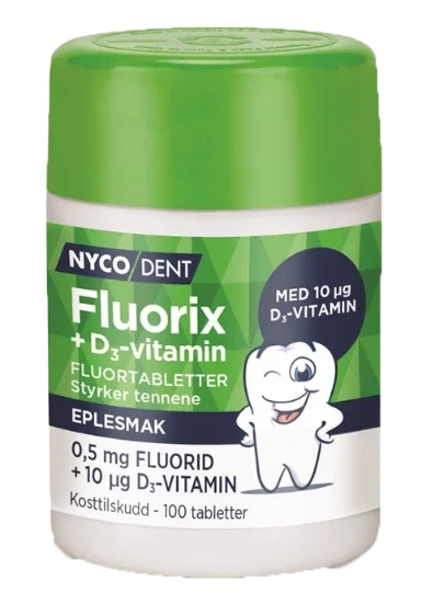 Fluortabletter m/D3 Eplesmak 100tabl.