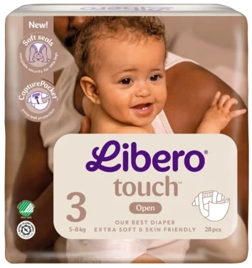 Libero Touch 3 Åpen Bleie, 5–8 Kg, 28 stk