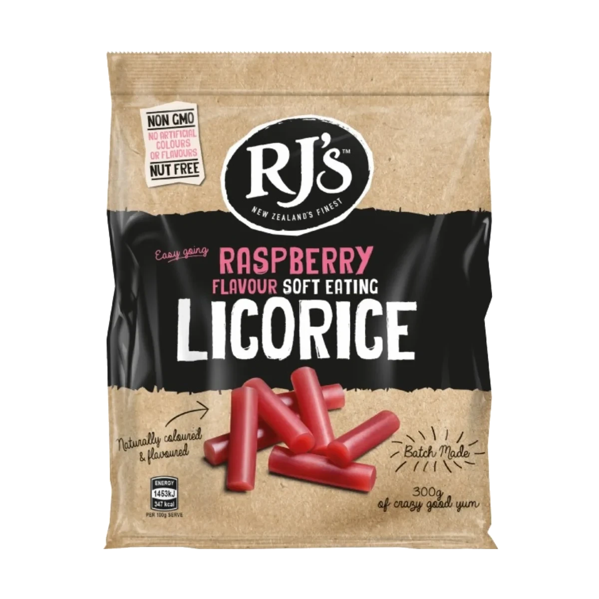 RJ'S Raspberry Soft Eating Licorice Bag 300 g DATOVARE