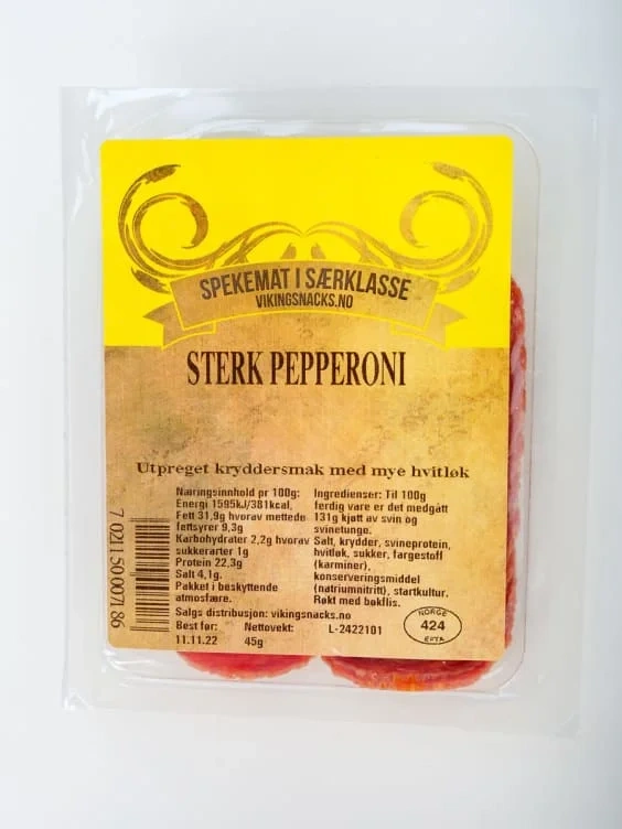 VIKINGSNACKS   Sterk Pepperoni 45g Norske Mat Tradisjoner As 45g