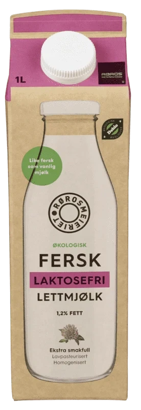 Lettmjølk Fersk 1,2% Laktosefri Økol 1l